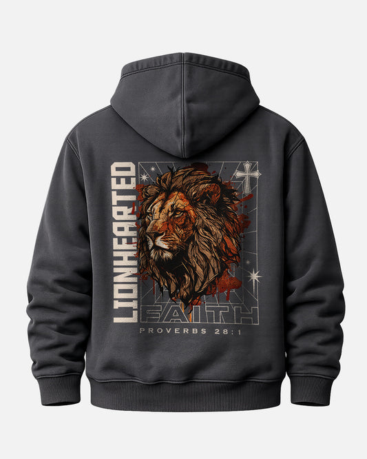 Lionhearted Faith Hoodie – Proverbs 28:1 Christian Hoodie - Black