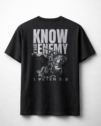 Know The Enemy Christian T-Shirt – 1 Peter 5:8 Shirt- Black