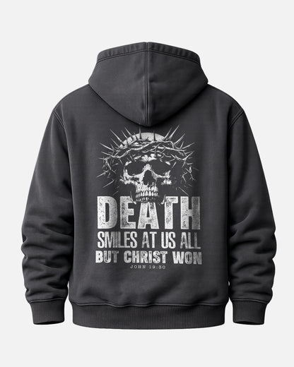 Death Smiles at Us All Hoodie – John 19:30 Christian Hoodie