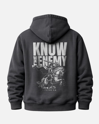 Know The Enemy Hoodie – 1 Peter 5:8 Christian Hoodie - Black