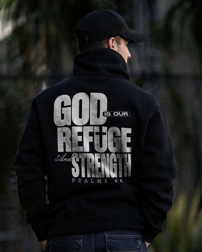 God Is Our Refuge And Strength Hoodie – Black