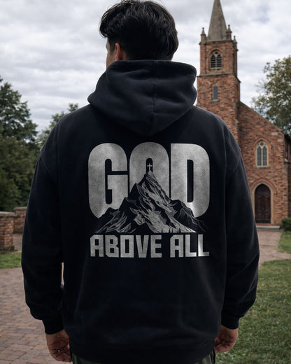 God Above All Hoodie – Christian Men Heavyweight Faith Hoodie - Black
