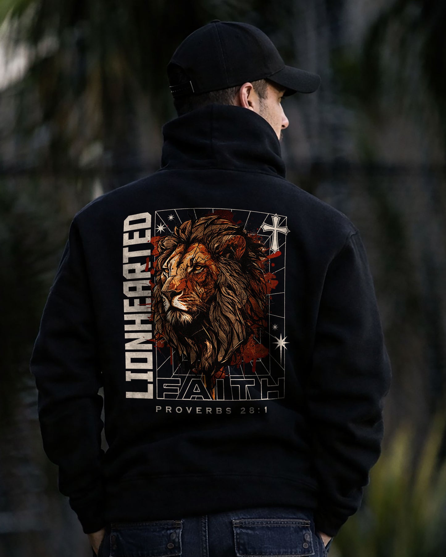 Lionhearted Faith Hoodie – Proverbs 28:1 Christian Hoodie - Black