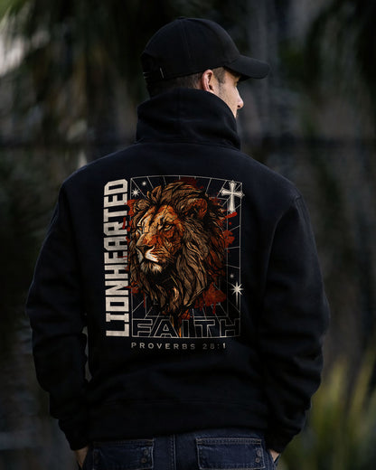 Lionhearted Faith Hoodie – Proverbs 28:1 Christian Hoodie - Black