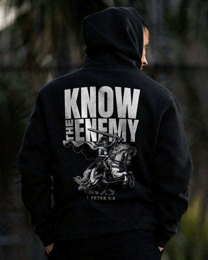 Know The Enemy Hoodie – 1 Peter 5:8 Christian Hoodie - Black