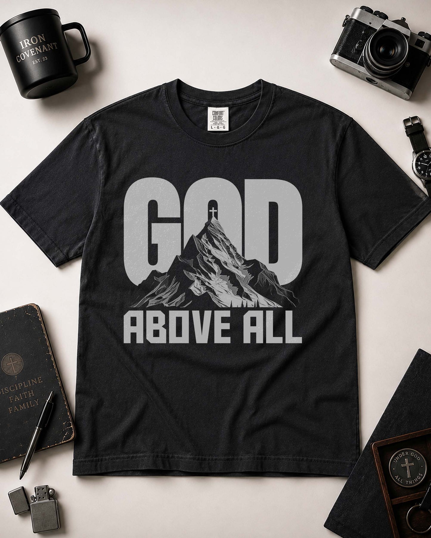 God Above All T-Shirt – Christian Men Faith Shirt - Black
