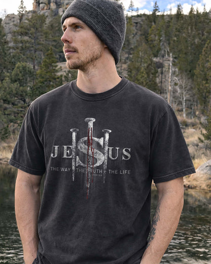 Jesus The Way The Truth The Life Shirt, Christian Cross Nail Tee, John 14:6 Faith Shirt