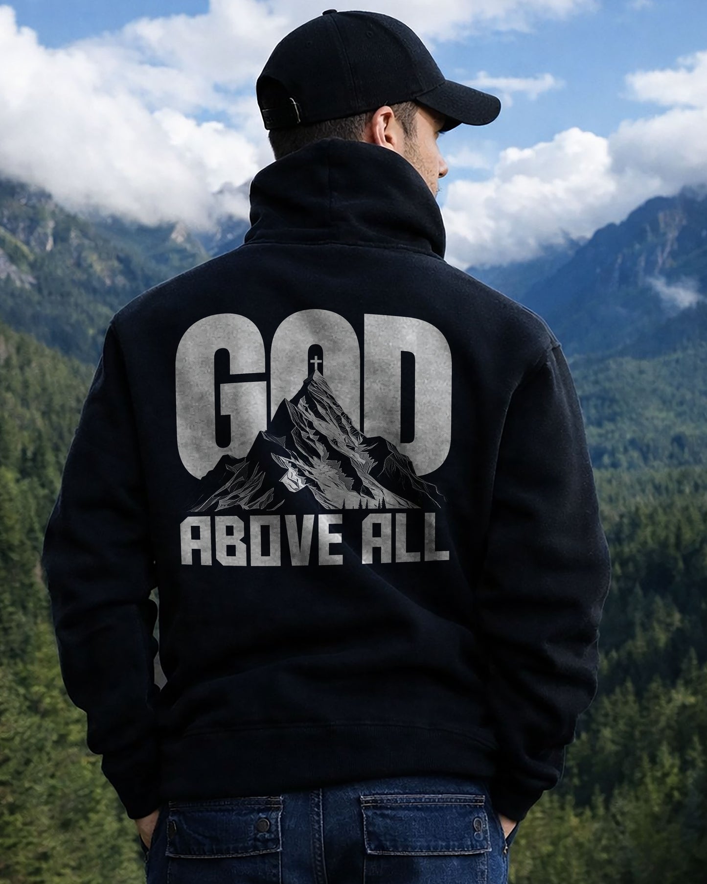 God Above All Hoodie – Christian Men Heavyweight Faith Hoodie - Black