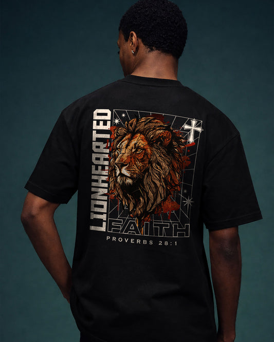 Lionhearted Faith T-Shirt – Proverbs 28:1 Christian Shirt - Black