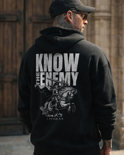 Know The Enemy Hoodie – 1 Peter 5:8 Christian Hoodie - Black
