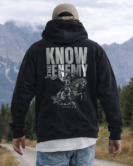 Know The Enemy Hoodie – 1 Peter 5:8 Christian Hoodie - Black