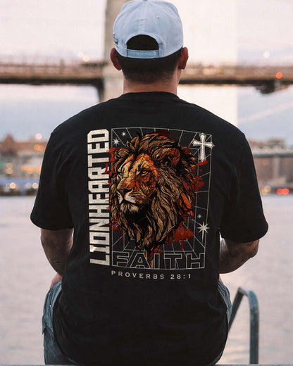 Lionhearted Faith T-Shirt – Proverbs 28:1 Christian Shirt - Black