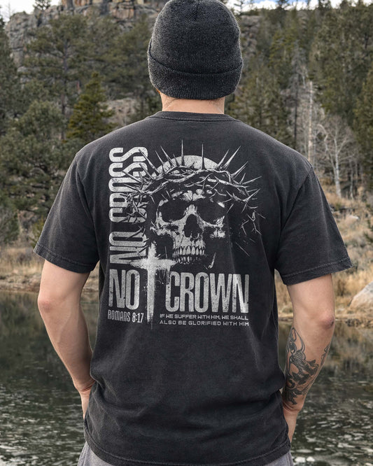 No Cross No Crown T-Shirt – Romans 8:17 Christian Black Shirt