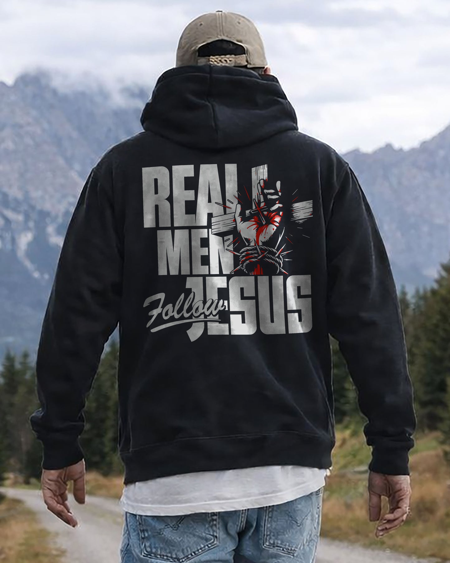 Real Men Follow Jesus Hoodie – Black