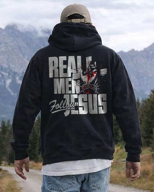 Real Men Follow Jesus Hoodie – Black