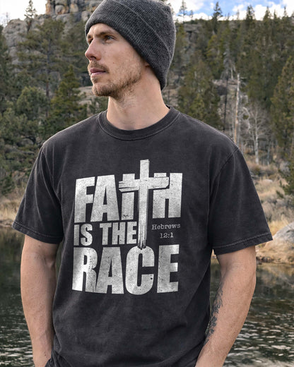 Faith Is the Race Christian Shirt – Hebrews 12:1 Bible Verse Tee, Faith-Based T Shirt