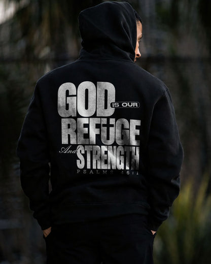 God Is Our Refuge And Strength Hoodie – Black