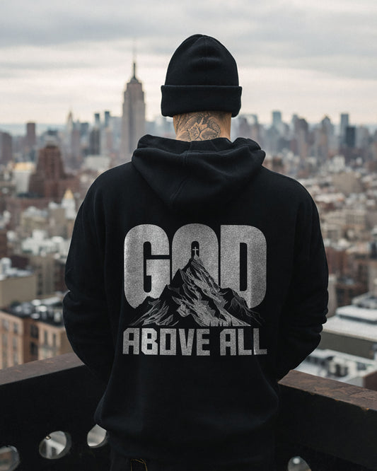 God Above All Hoodie – Christian Men Heavyweight Faith Hoodie - Black