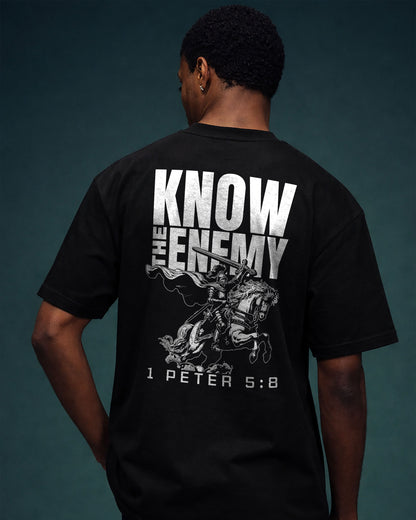 Know The Enemy Christian T-Shirt – 1 Peter 5:8 Shirt- Black