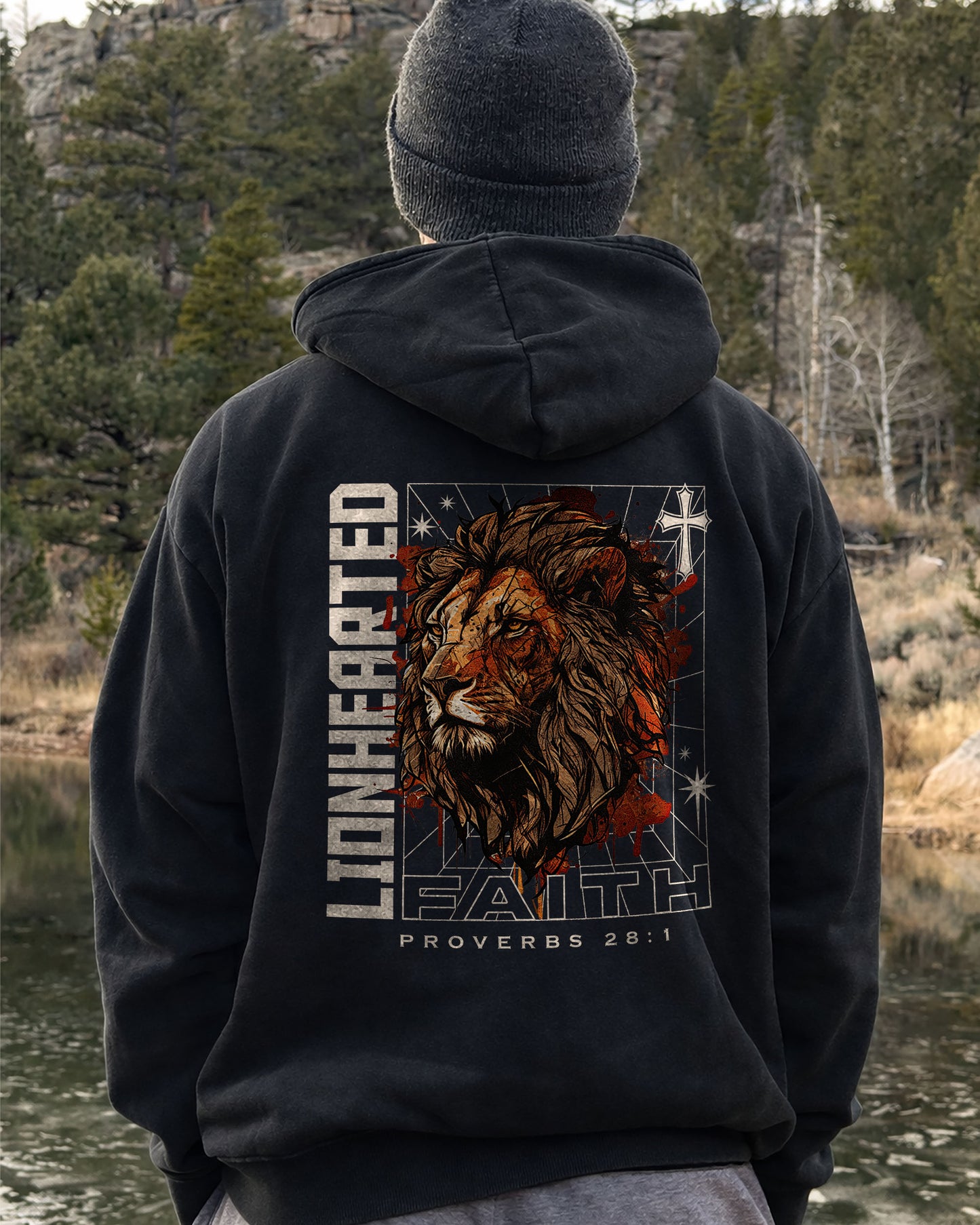 Lionhearted Faith Hoodie – Proverbs 28:1 Christian Hoodie - Black