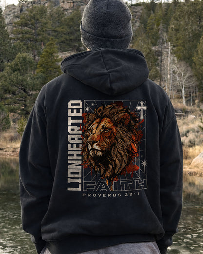 Lionhearted Faith Hoodie – Proverbs 28:1 Christian Hoodie - Black