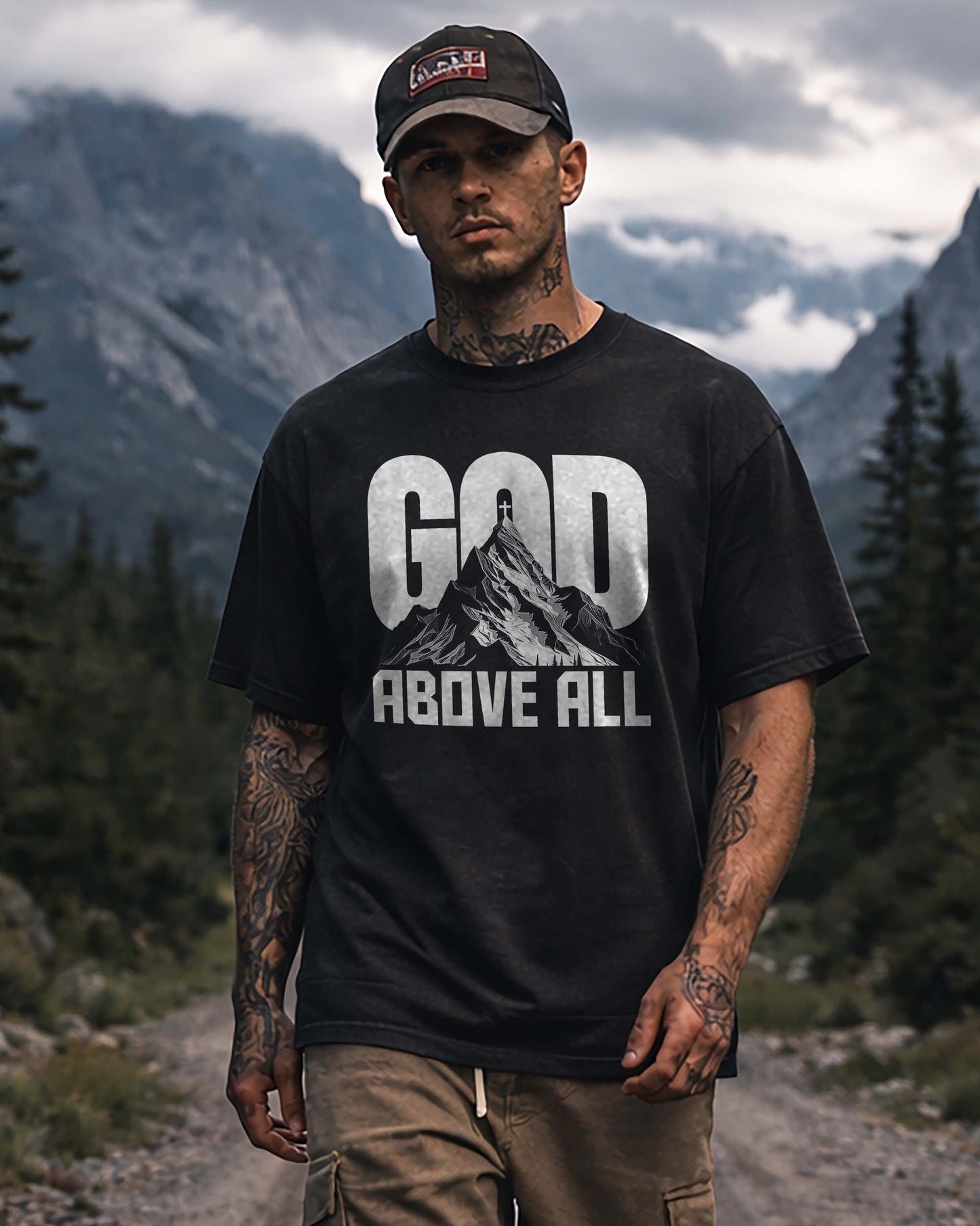 God Above All T-Shirt – Christian Men Faith Shirt - Black