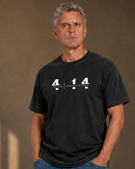4:14 — Faith. Family. Fight | Nehemiah 4:14 Men’s Tee - Black