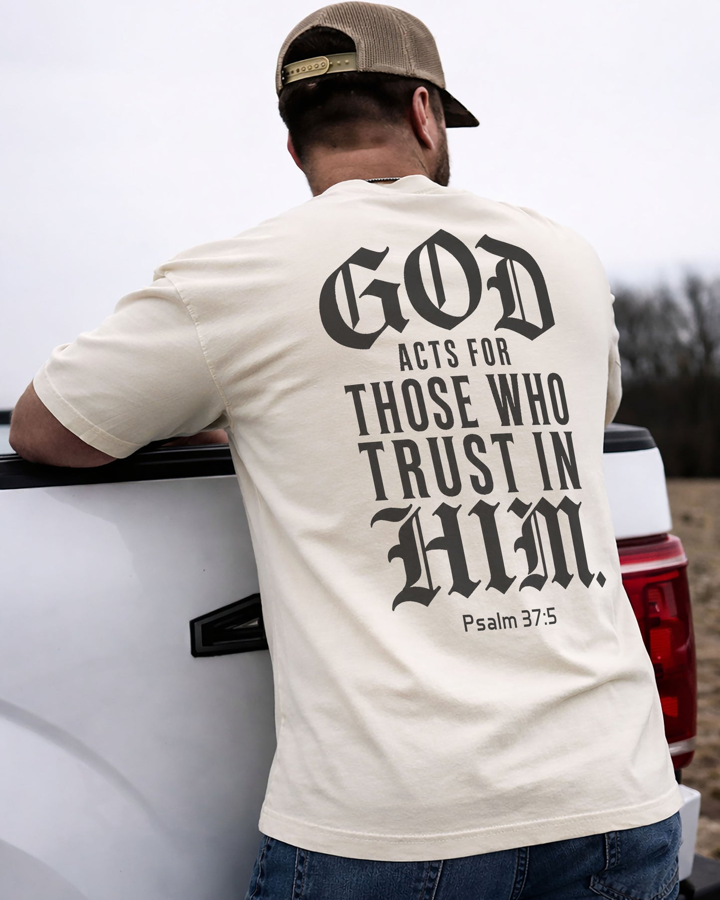 God Acts for Those Who Trust in Him T-Shirt | Psalm 37:5 Christian Shirt for Men