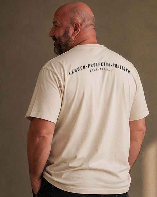 Christian Men Shirt - Leader. Protector. Provider. Nehemiah 4:14 - Father's Day Men’s Tee - Back Print