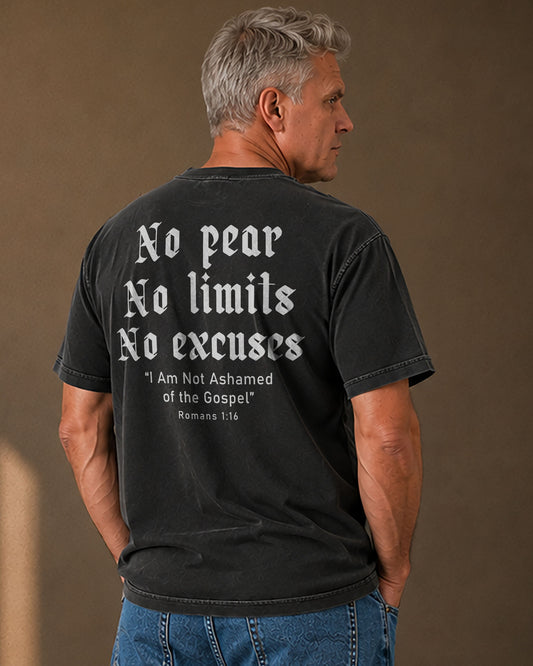 No Fear No Limits No Excuses Christian T-Shirt | Romans 1:16 Faith Tee