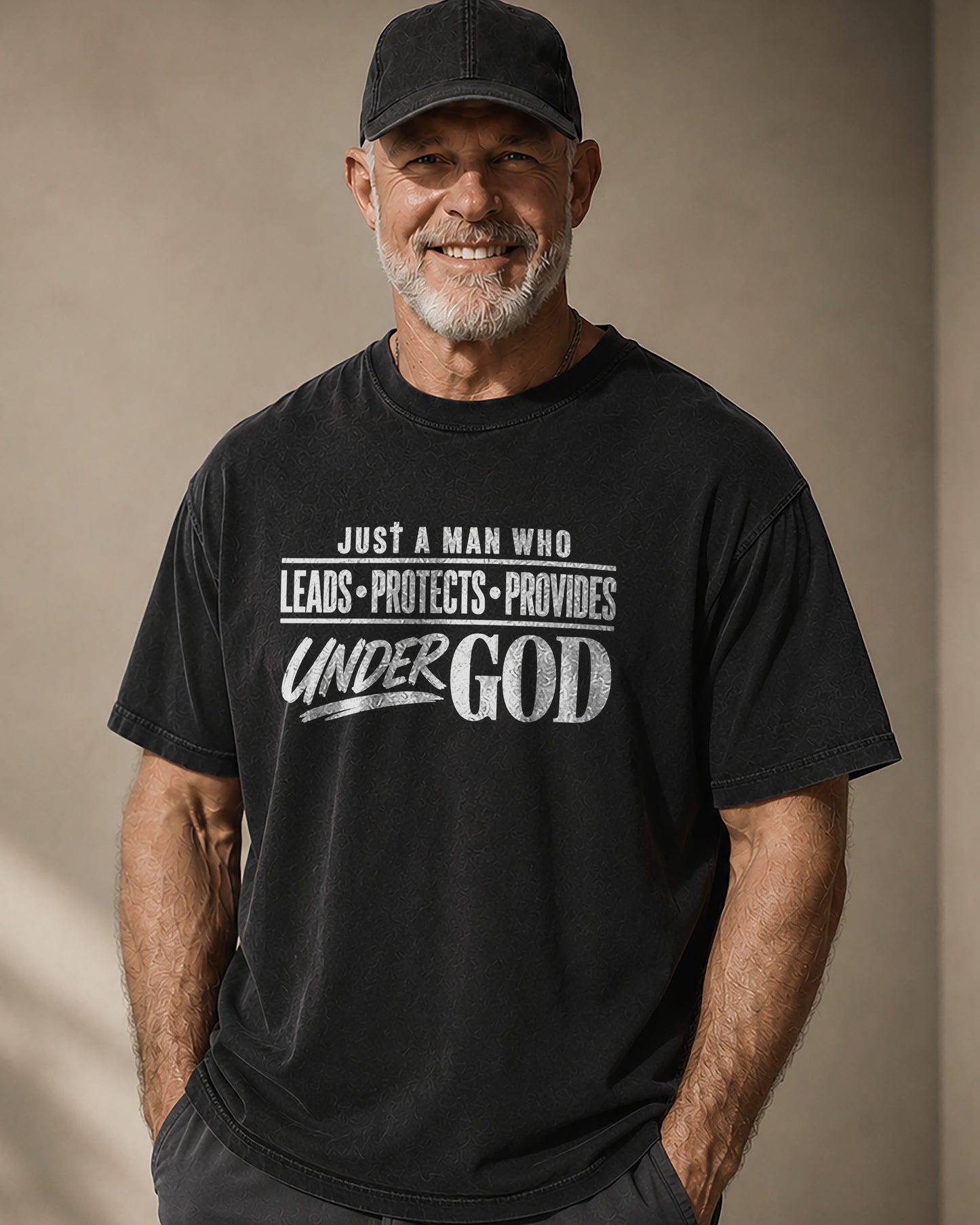 Just a Man Who Leads Protects Provides Under God Christian T-Shirt