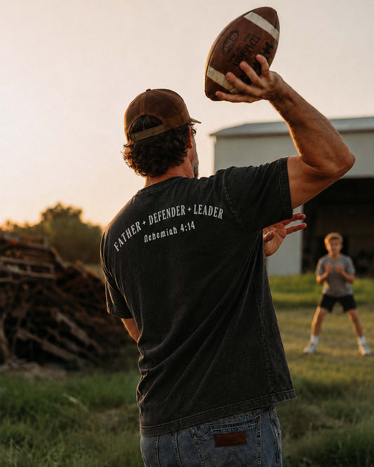 Christian Men Shirt  - Father. Defender. Leader.  Nehemiah 4:14 - Father's Day Gift - Faith based Shirt