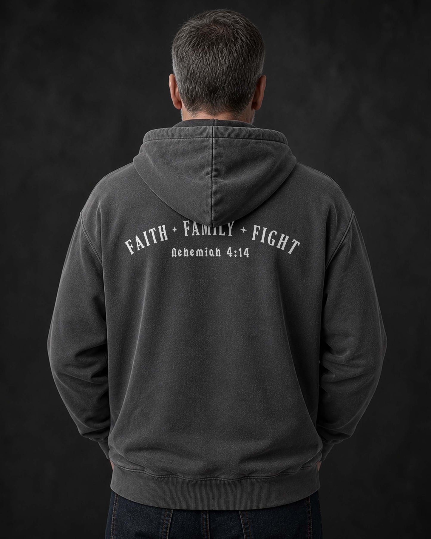 Father's Day Gift  - Faith. Family. Fight. Nehemiah 4:14 - Christian Men Hoodie