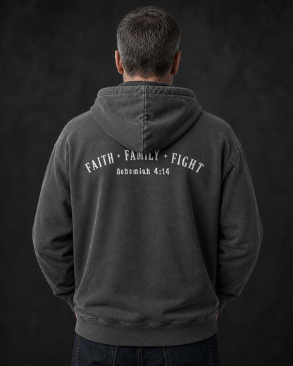 Father's Day Gift  - Faith. Family. Fight. Nehemiah 4:14 - Christian Men Hoodie