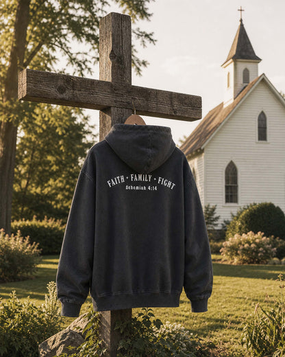 Father's Day Gift  - Faith. Family. Fight. Nehemiah 4:14 - Christian Men Hoodie