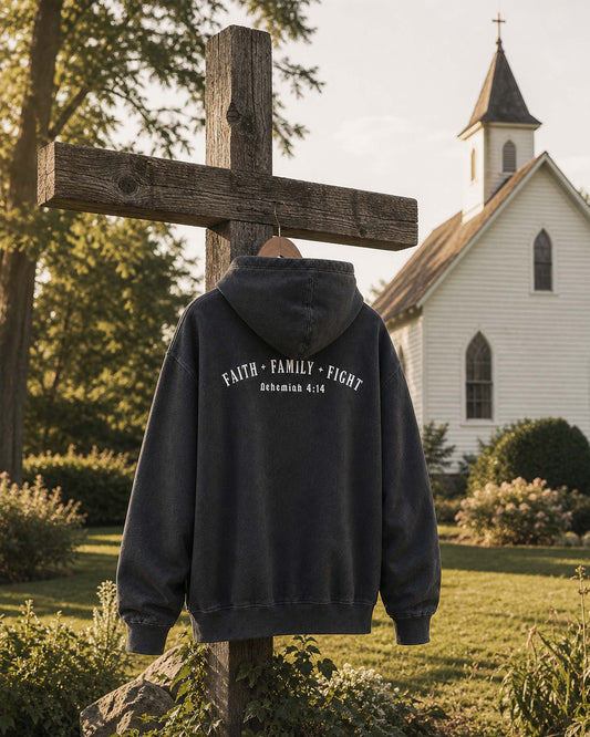 Father's Day Gift  - Faith. Family. Fight. Nehemiah 4:14 - Christian Men Hoodie