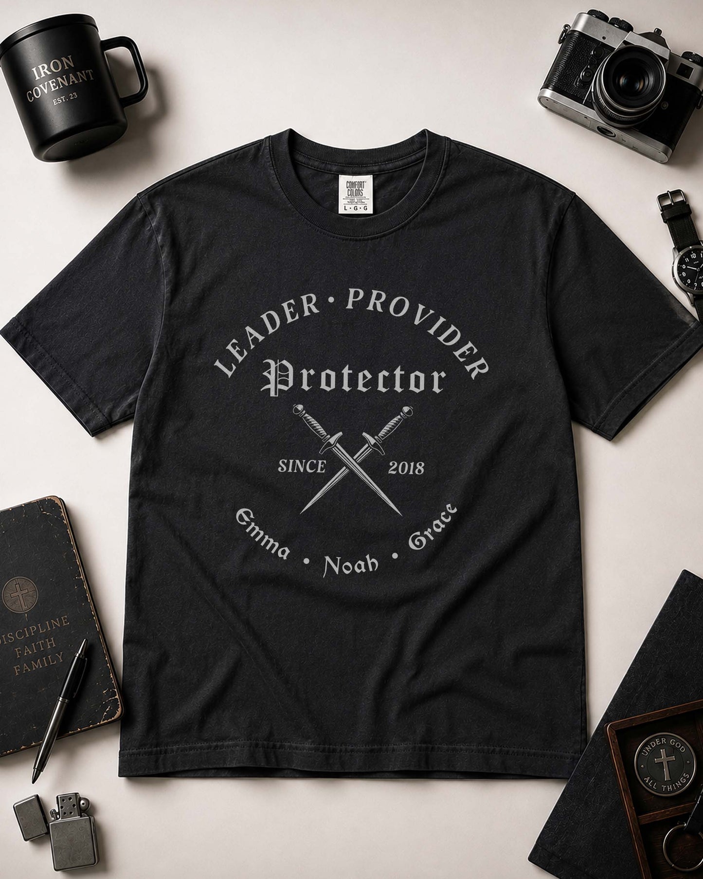 Personalized Christian Dad Shirt | Leader Protector Provider | Custom Kids Names | Father's Gift