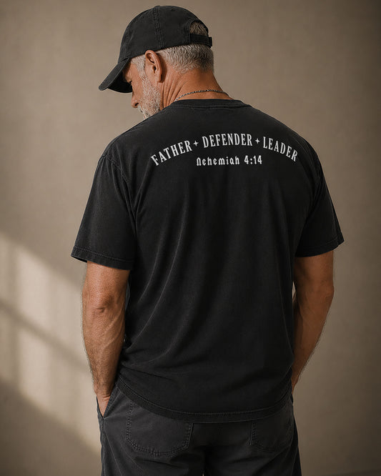 Christian Men Shirt  - Father. Defender. Leader.  Nehemiah 4:14 - Father's Day Gift - Faith based Shirt