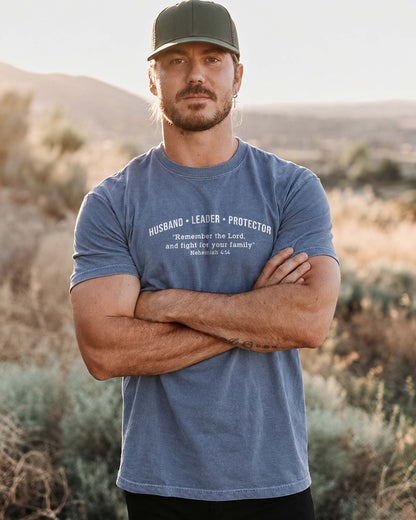 Husband • Leader • Protector | Nehemiah 4:14 Christian Men's T-Shirt