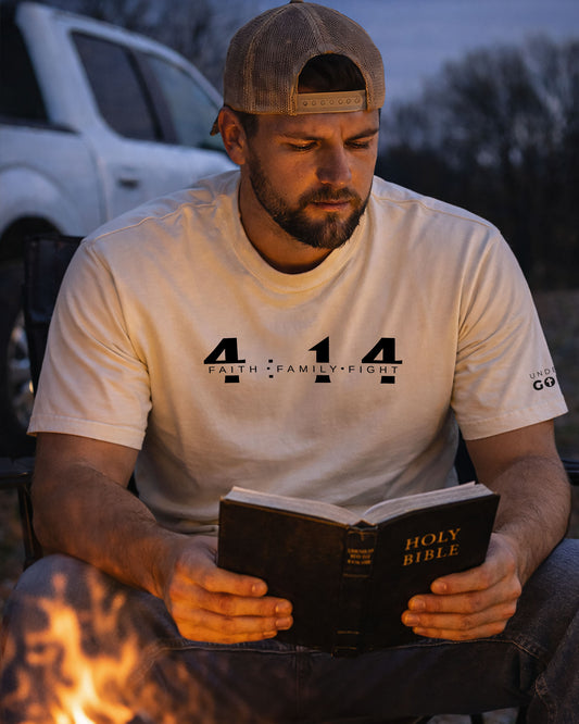 4:14 — Faith. Family. Fight | Nehemiah 4:14 Men’s Tee - Ivory
