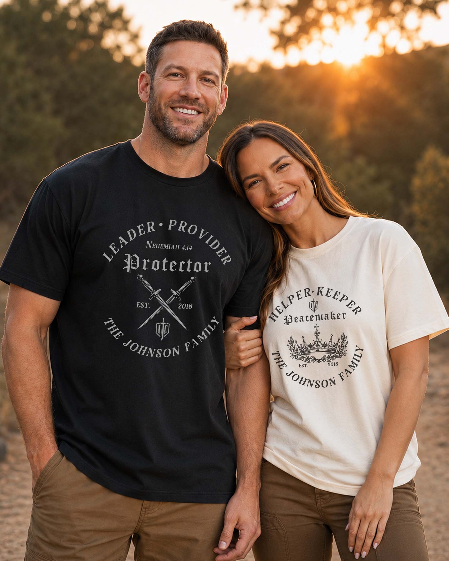 Personalized Christian Couple T-Shirt | Custom Family Name | Husband & Wife Matching Shirts