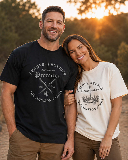 Personalized Christian Couple T-Shirt | Custom Family Name | Husband & Wife Matching Shirts