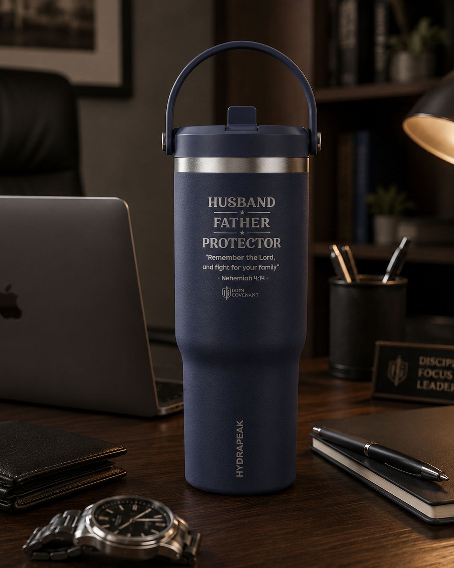 Husband • Father • Protector | Christian 32oz Laser Engraved Tumbler – Nehemiah 4:14