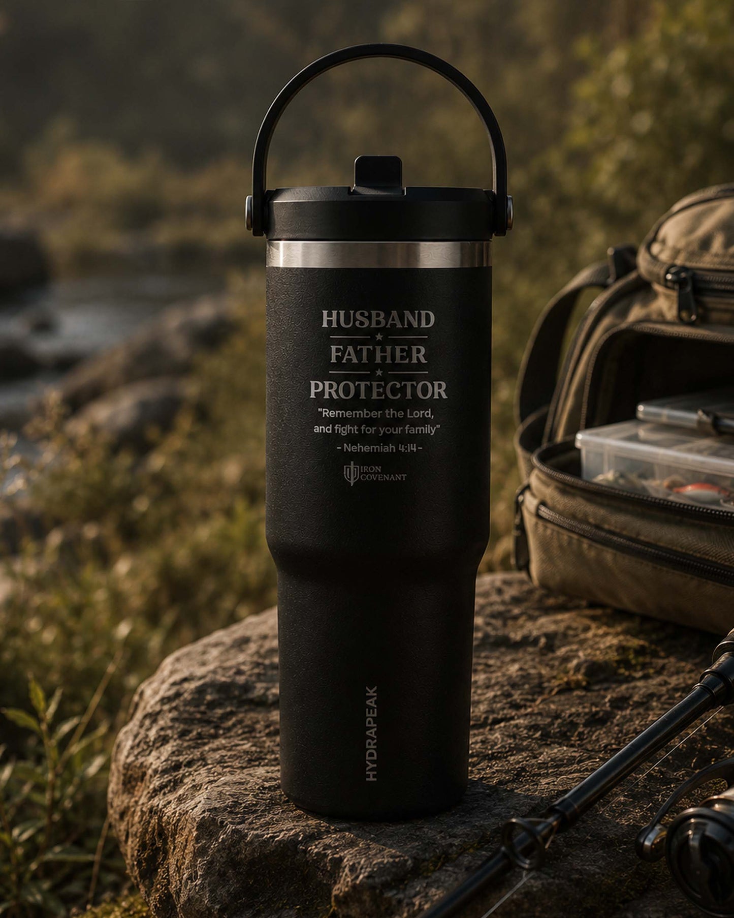 Husband • Father • Protector | Christian 32oz Laser Engraved Tumbler – Nehemiah 4:14