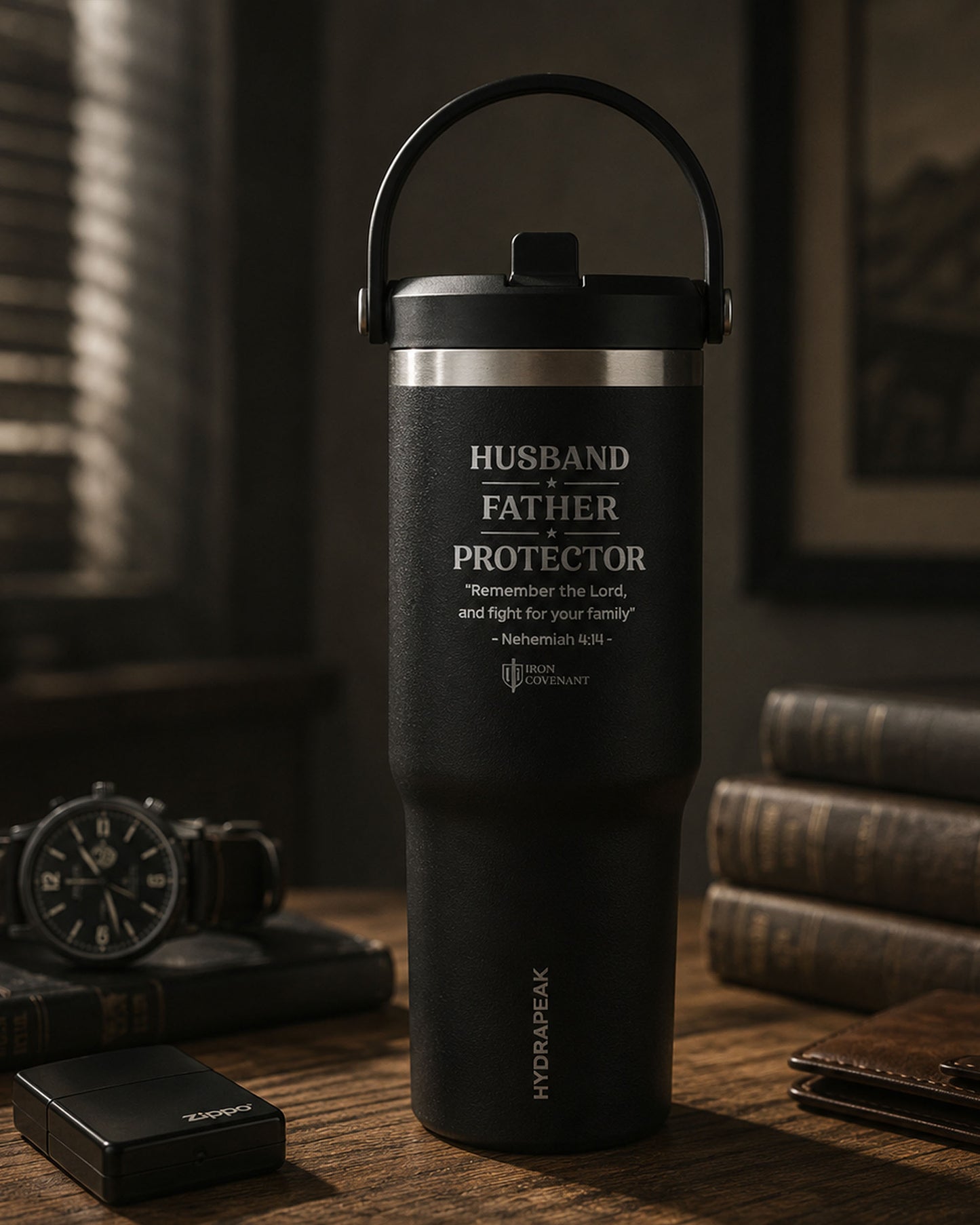 Husband • Father • Protector | Christian 32oz Laser Engraved Tumbler – Nehemiah 4:14