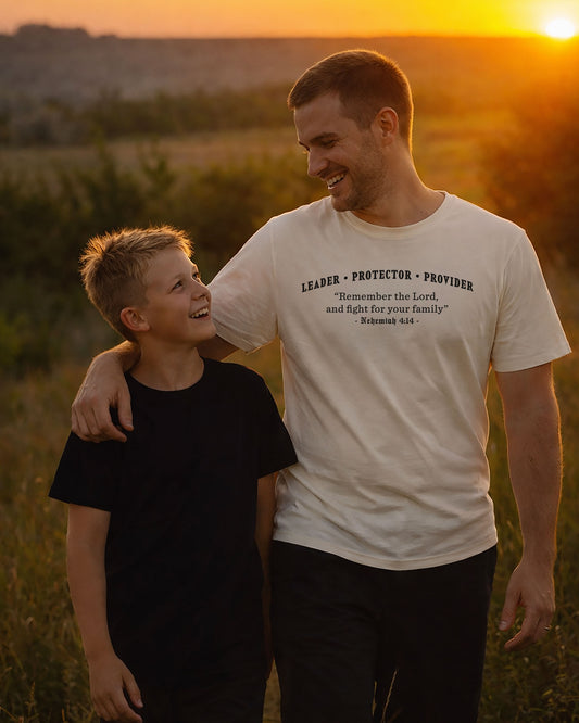 Leader • Protector • Provider | Nehemiah 4:14 Bible Christian Men's T-Shirt