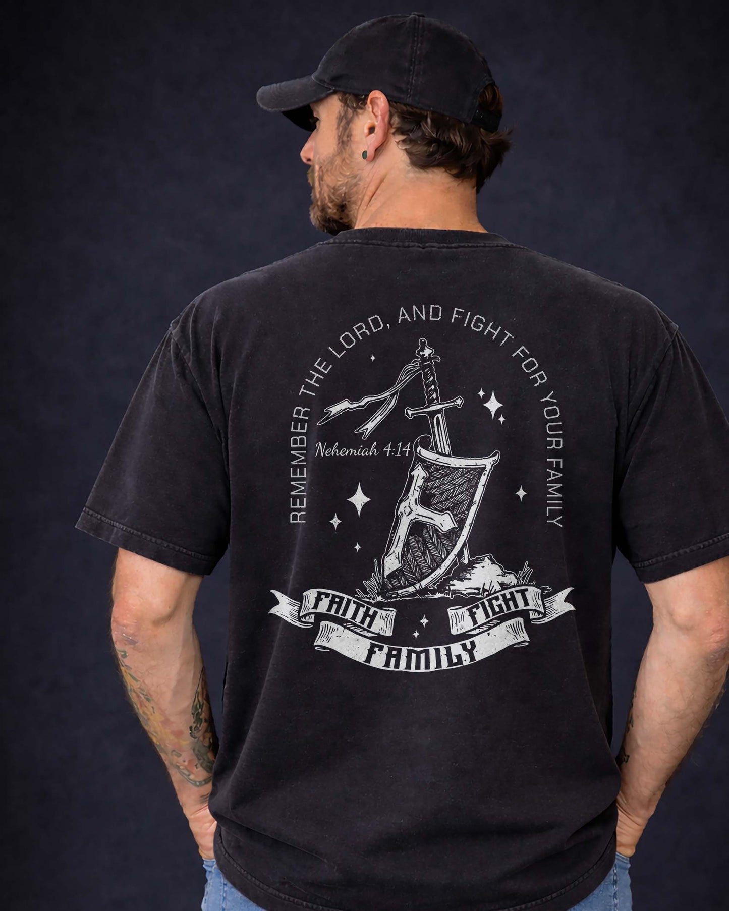 Remember the Lord, Fight for Your Family | Nehemiah 4:14 Heavyweight T-Shirt