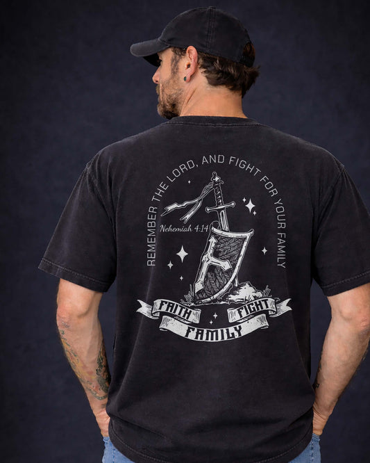 Remember the Lord, Fight for Your Family | Nehemiah 4:14 Heavyweight T-Shirt