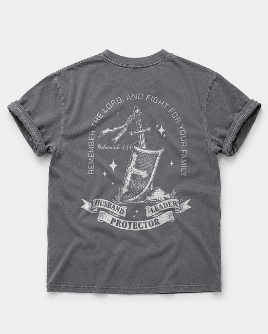 Husband -  Leader - Protector - Fight for Your Family - Nehemiah 4:14 Christian Men T-Shirt