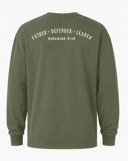 Father • Defender • Leader | Nehemiah 4:14 Long Sleeve Shirt